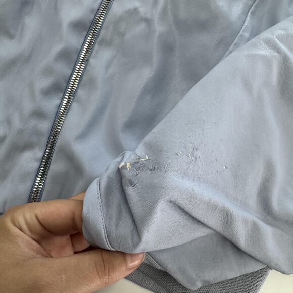 Aliette Jacket‎ Womens Medium Blue Nicole Cropped Puff Sleeve Bomber Zip Up NYC - Picture 11 of 12